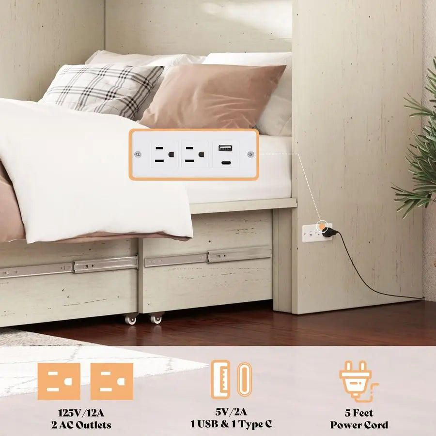 XMSJ Queen Murphy Bed With Storage And Charging Station