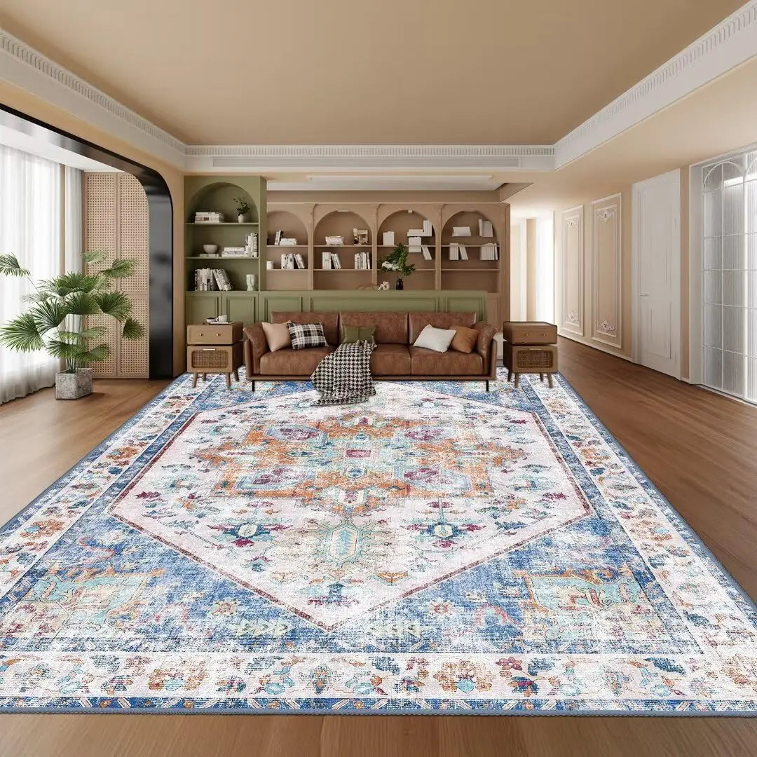 Vintage Floral Chenille Area Rug Stain-Resistant Non-Slip