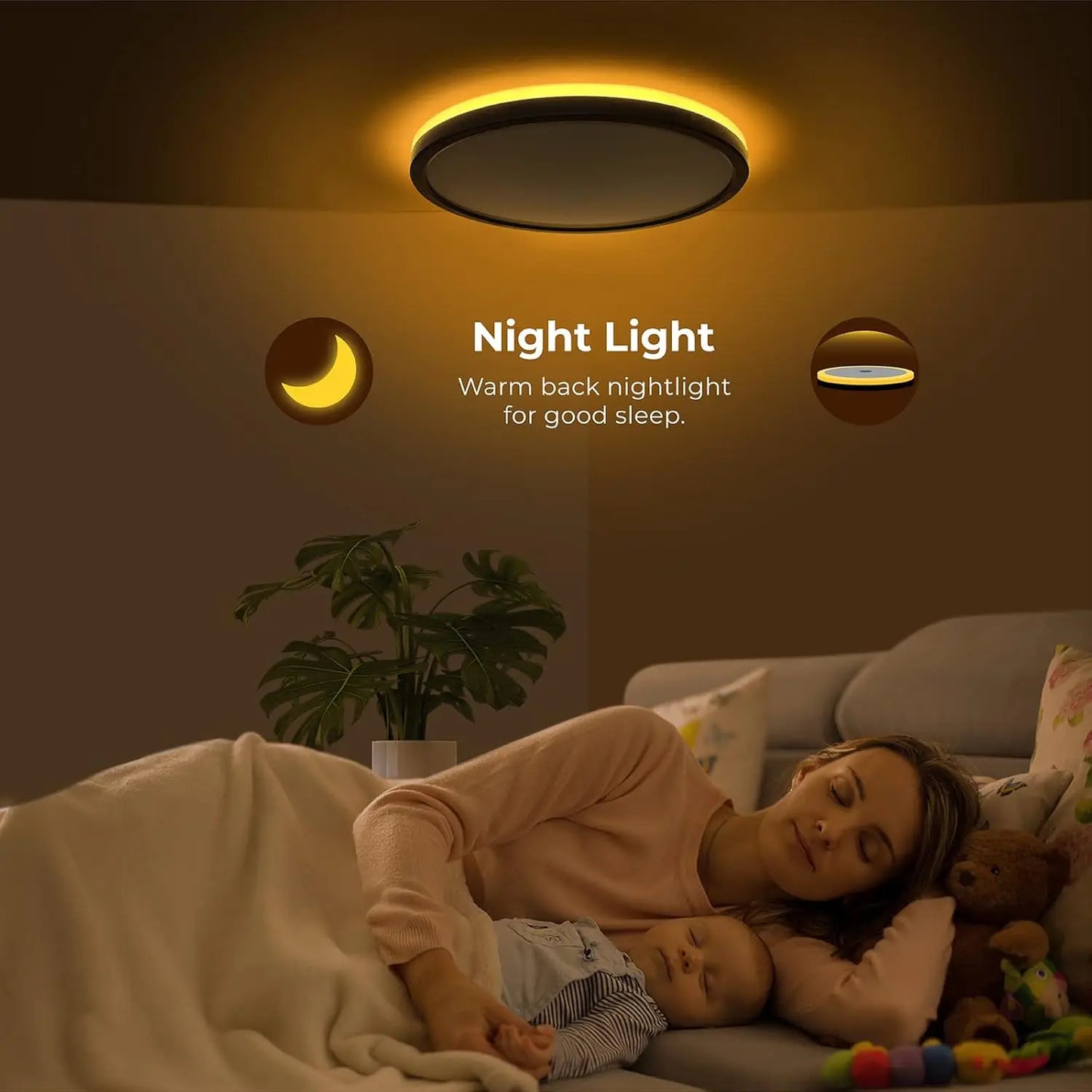 LED Ceiling Light 2 Pack With Night Light Dimmable 3000K 4000K 5000K