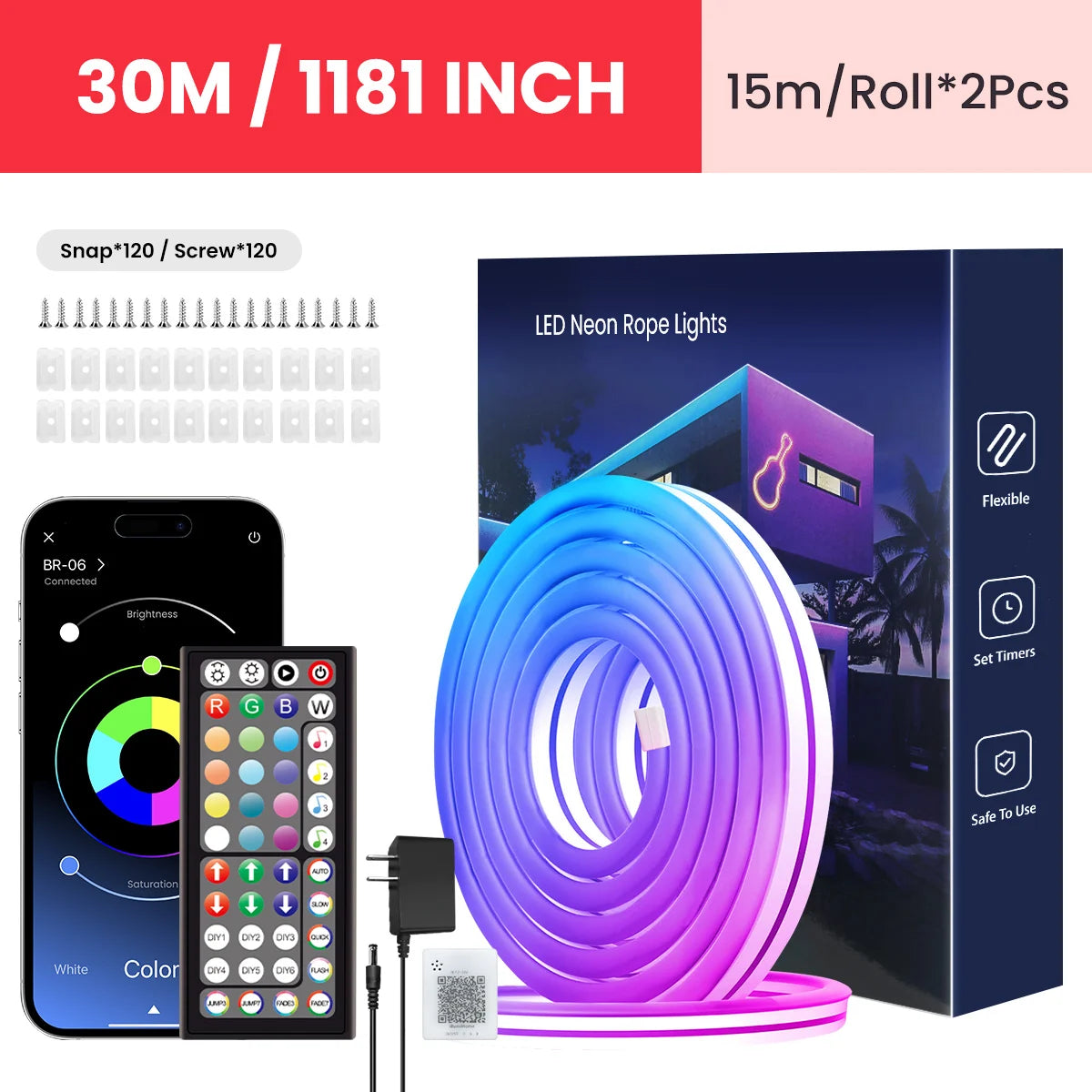 Aiopp Neon LED Rope Lights RGB Strip With Remote Control