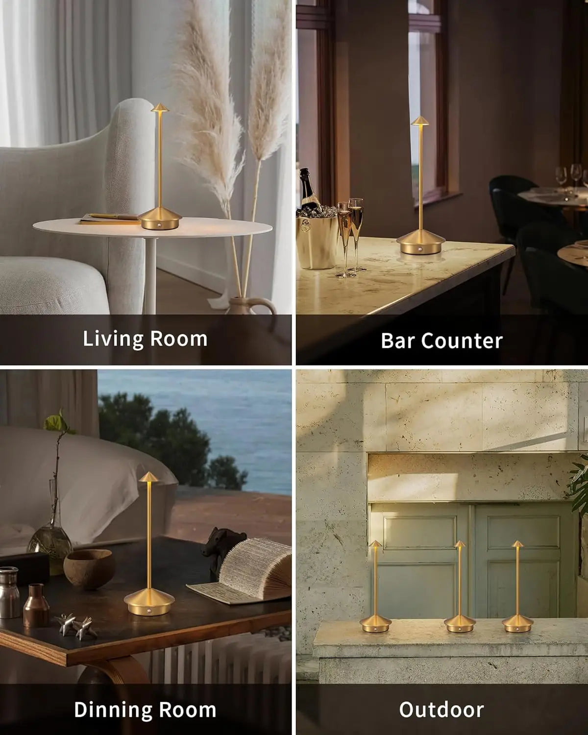 Set of 2 Cordless LED Table Lamps Rechargeable