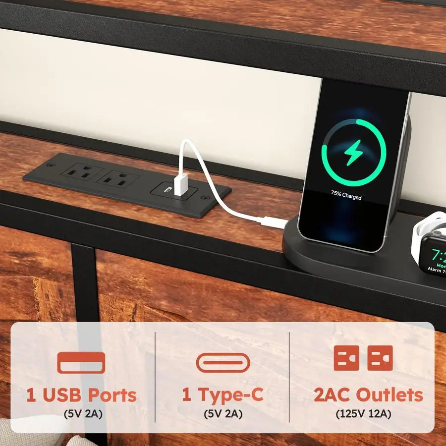 XMSJ Bed Frame With 12 Storage Drawers LED Headboard And USB Charging