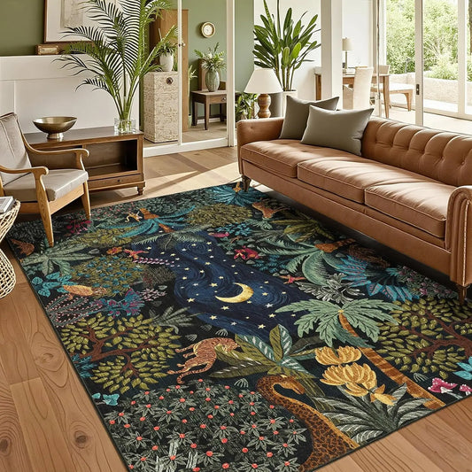 Jungle Themed Washable Non Slip Area Rug For Living Room