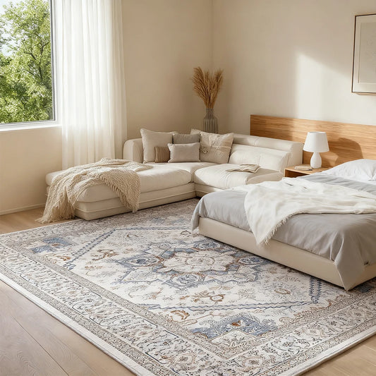 Soft Boho Vintage Area Rug Machine Washable Polyester Living Room