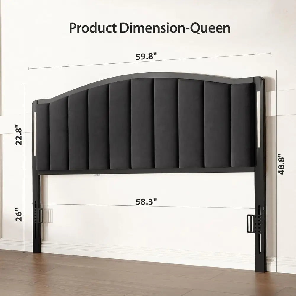 Bed With Led Lights Modern Upholstered Velvet Tufted Headboard