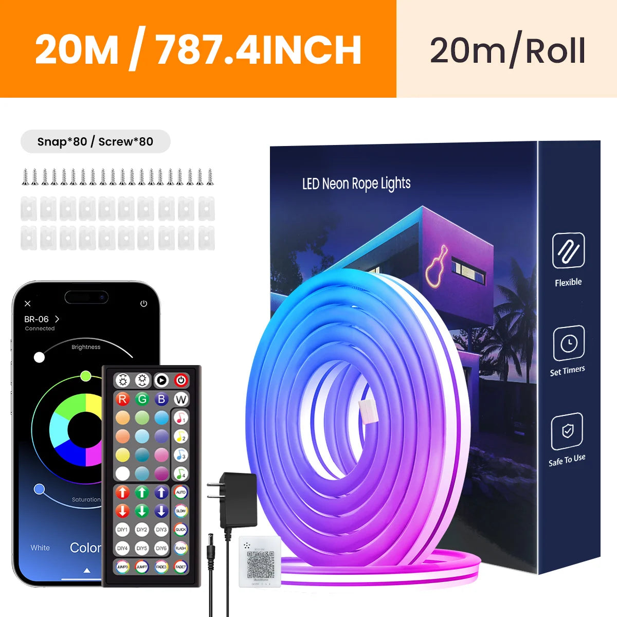 Aiopp Neon LED Rope Lights RGB Strip With Remote Control