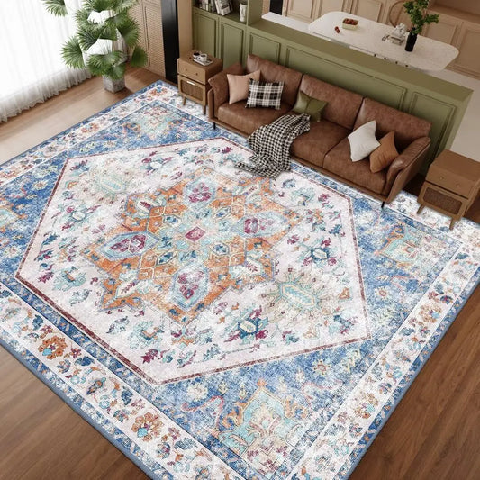 Vintage Floral Chenille Area Rug Stain-Resistant Non-Slip
