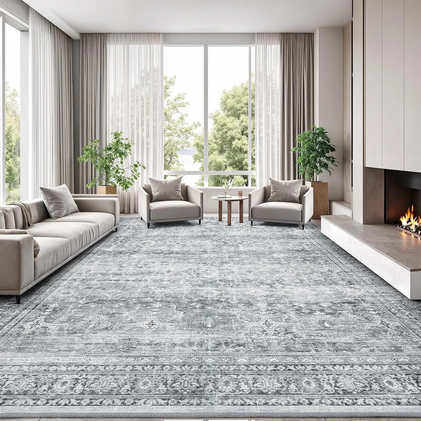 Washable Area Rug With Non Slip Backing For Living Room