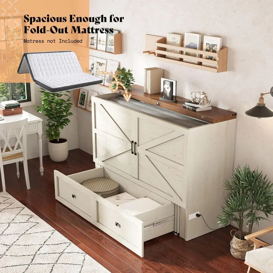 XMSJ Queen Murphy Bed With Storage And Charging Station