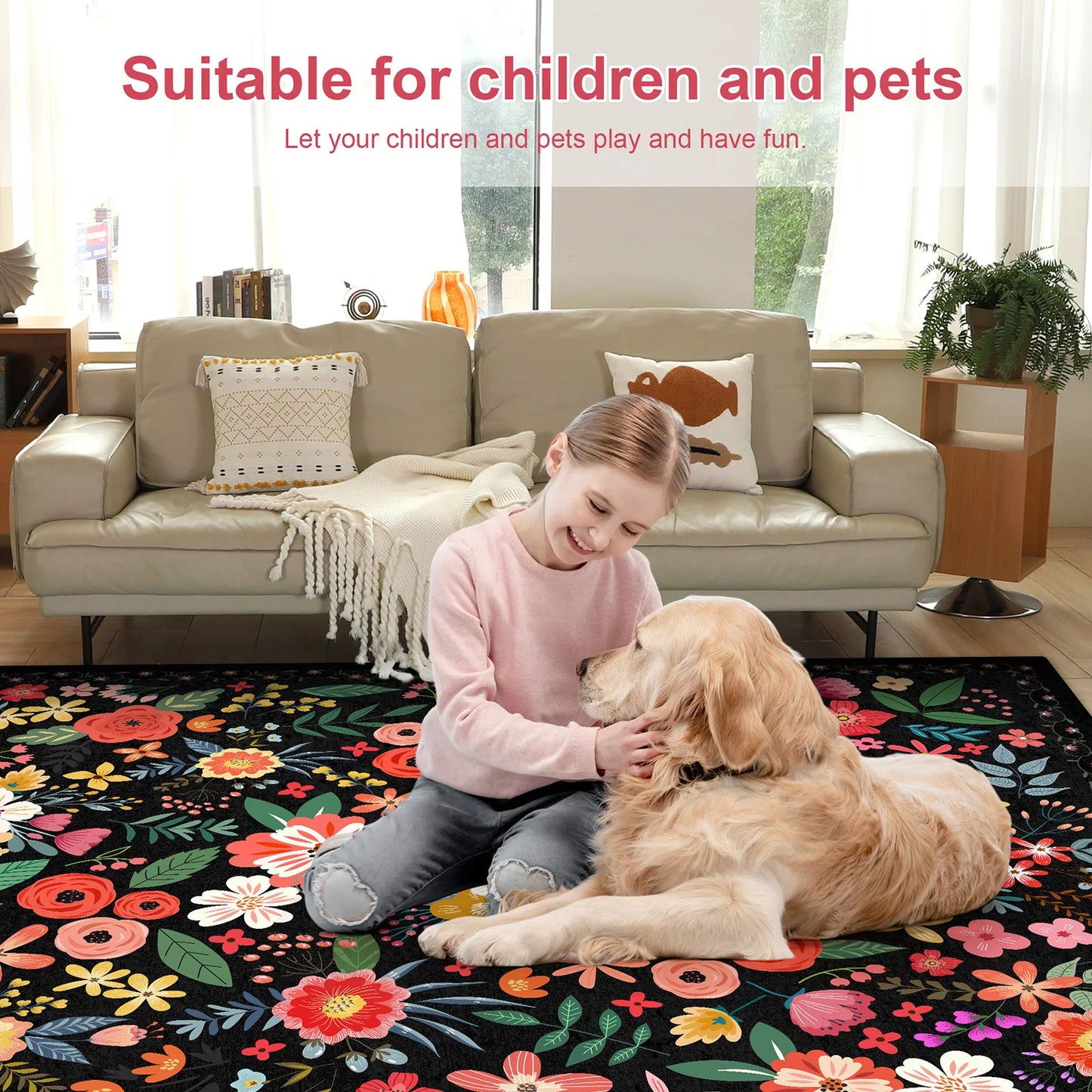 Shunmaii Boho Washable Non Slip Area Rug For Living Room