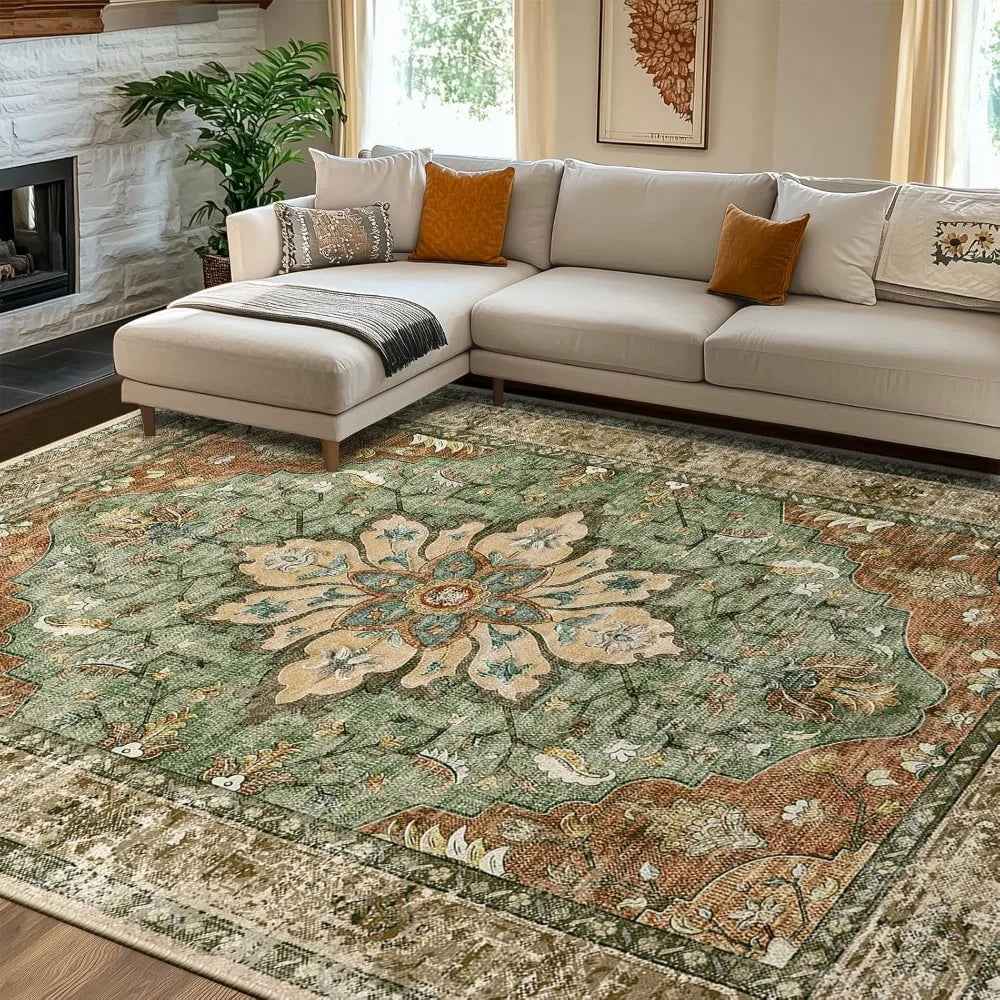 Floral Vintage Distressed Medallion Area Rug For Living Room