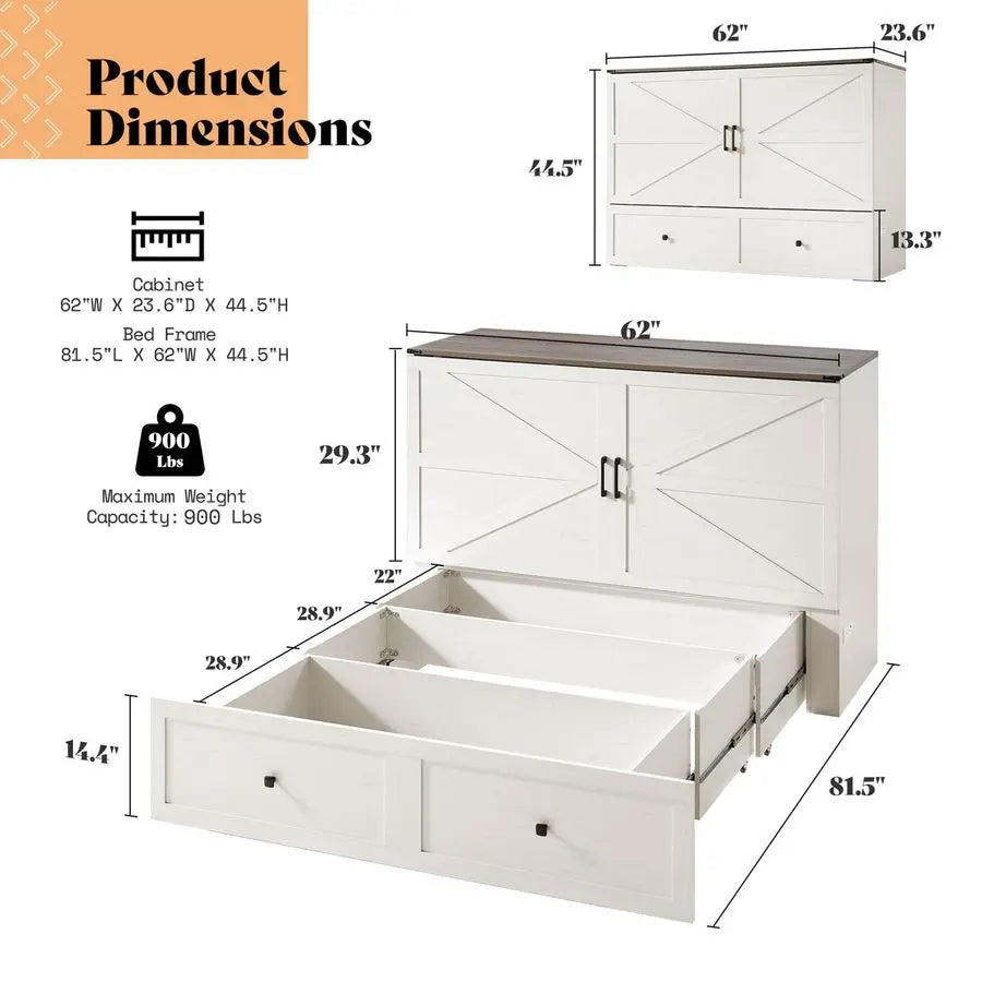 XMSJ Queen Murphy Bed With Storage And Charging Station