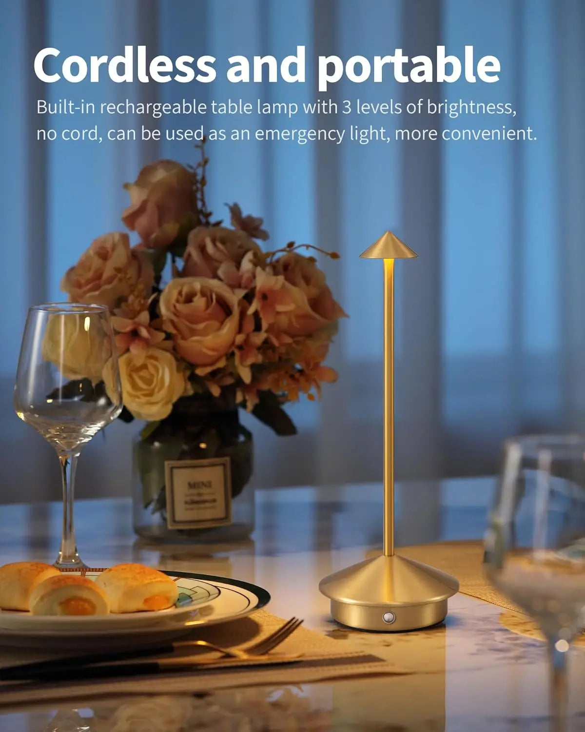 Set of 2 Cordless LED Table Lamps Rechargeable
