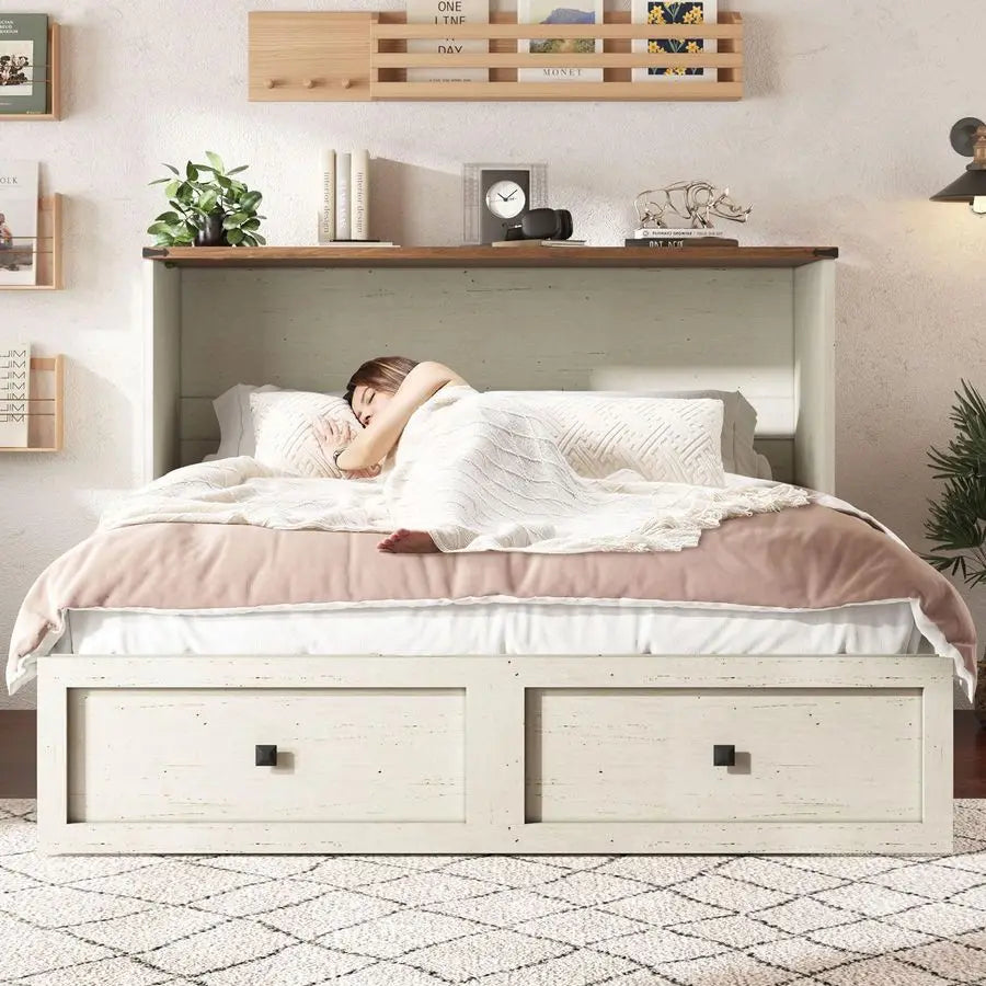XMSJ Queen Murphy Bed With Storage And Charging Station