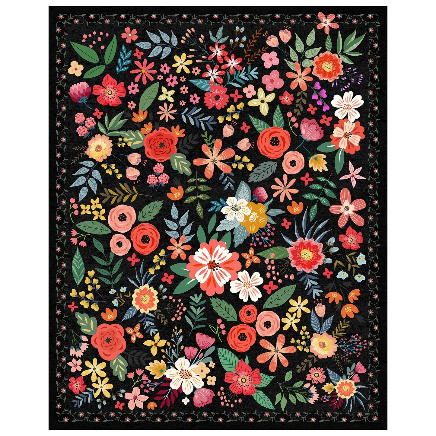 Boho Floral Washable Non Slip Low Pile Rug For Living Room And Bedroom