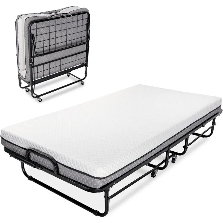 XMSJ Deluxe Diplomat Folding Bed With Memory Foam Mattress