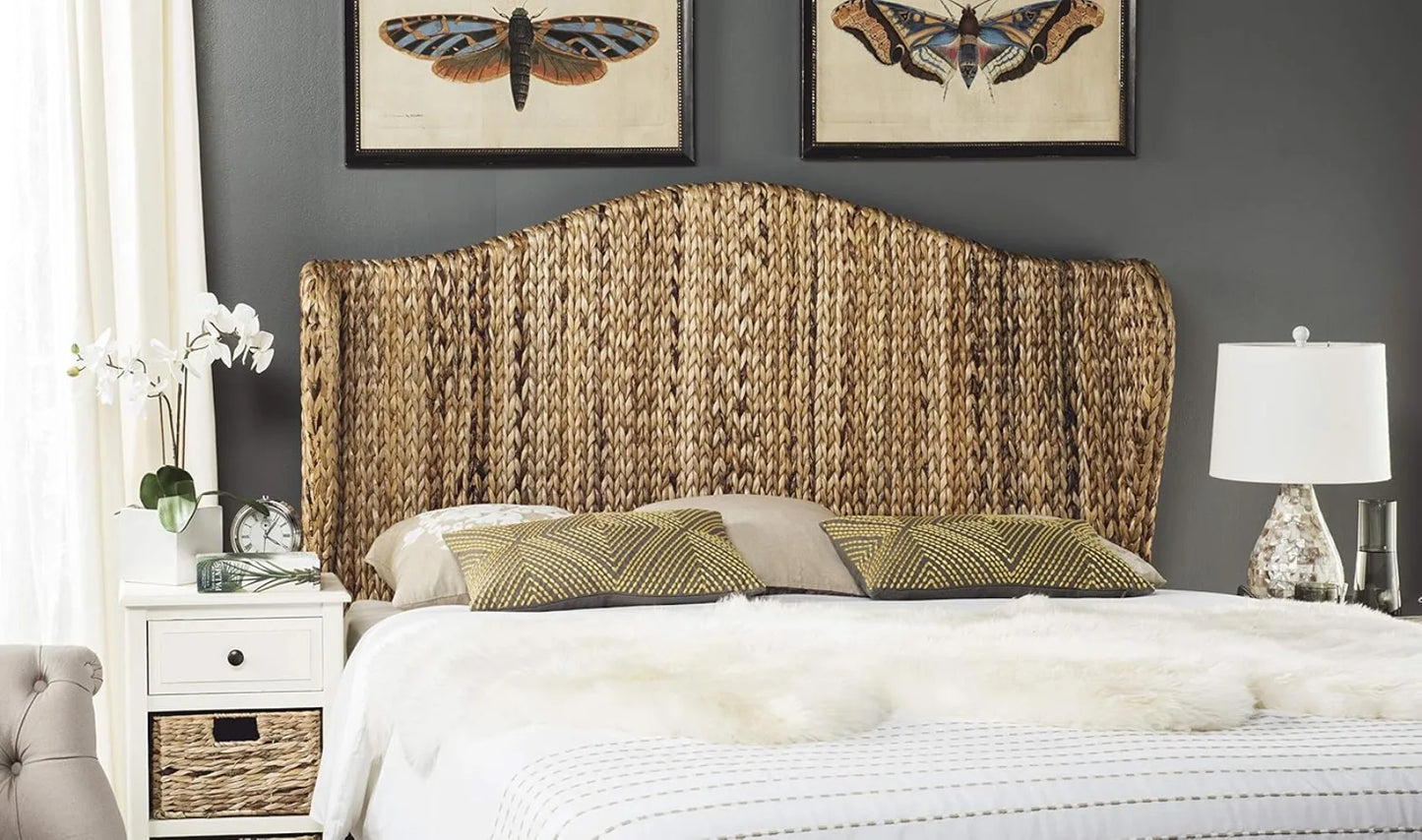 Winged Headboard Banana Leaf Wood for Bedroom Decor