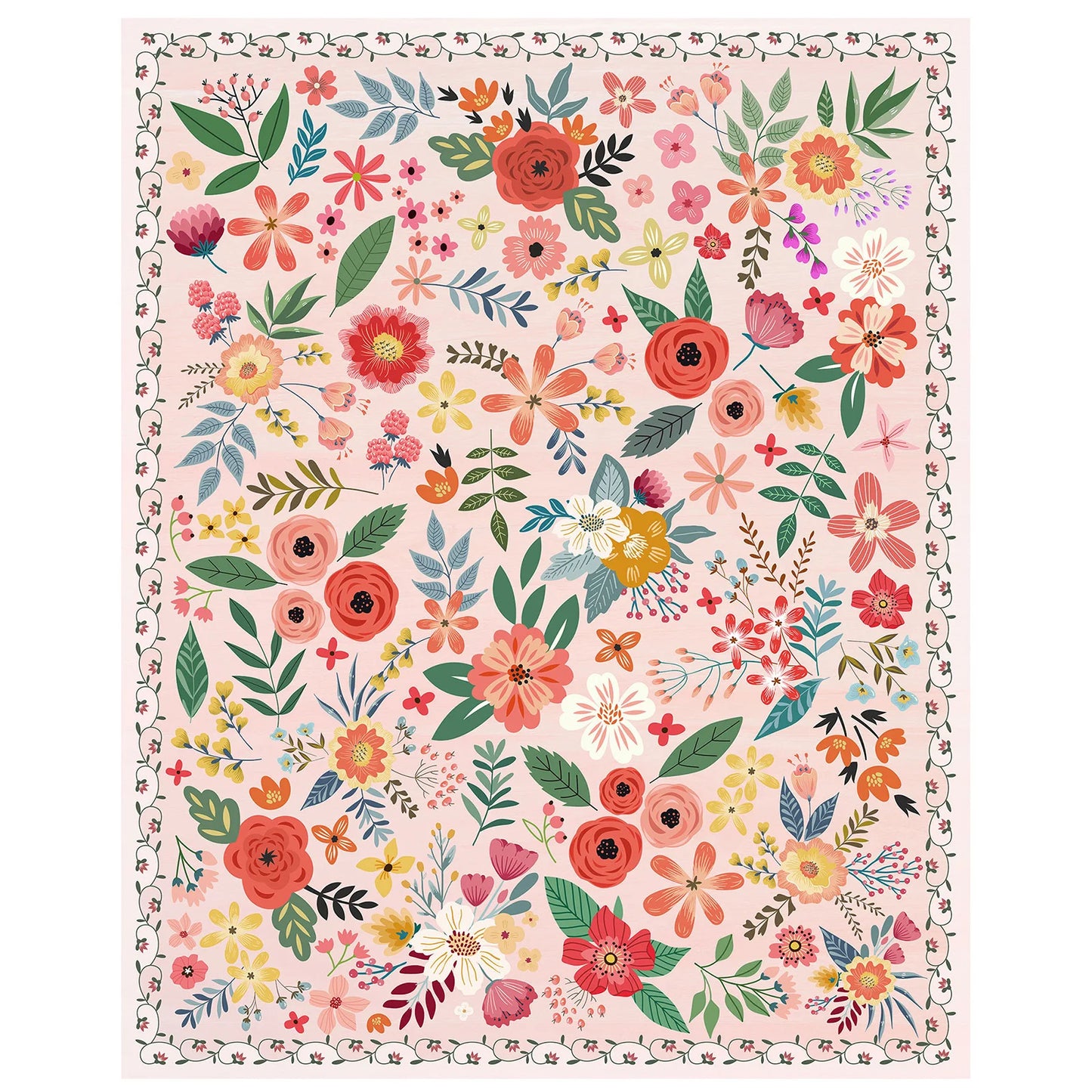 Boho Floral Washable Non Slip Low Pile Rug For Living Room And Bedroom