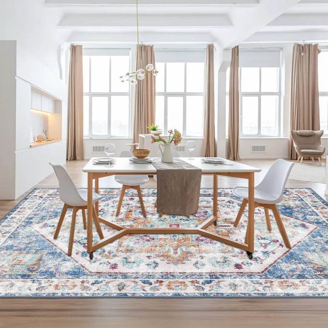 Vintage Floral Chenille Area Rug Stain-Resistant Non-Slip