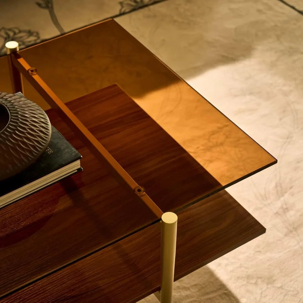 RBXC Mid-Century Modern Glass Coffee Table with Gold Legs