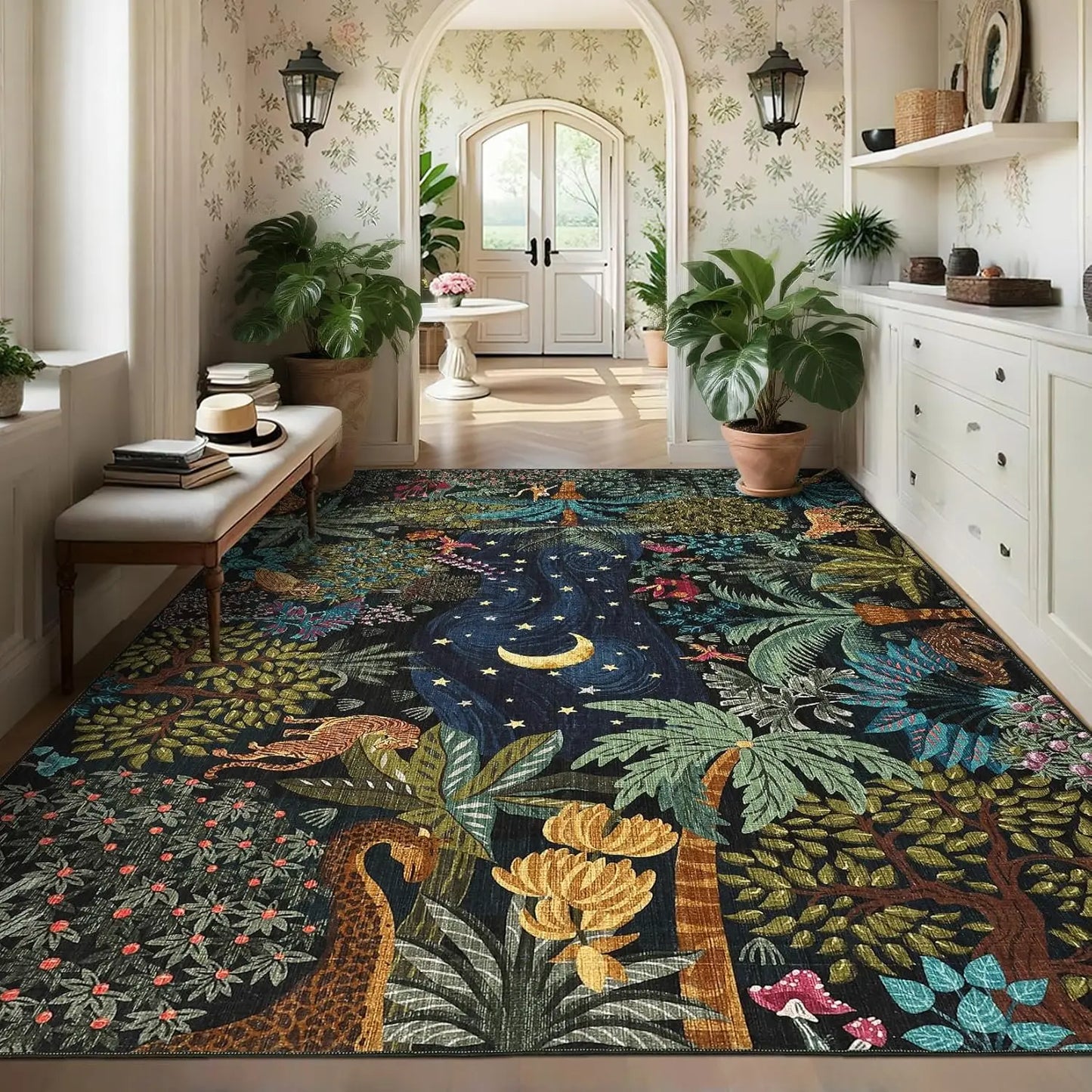 Jungle Themed Washable Non Slip Area Rug For Living Room