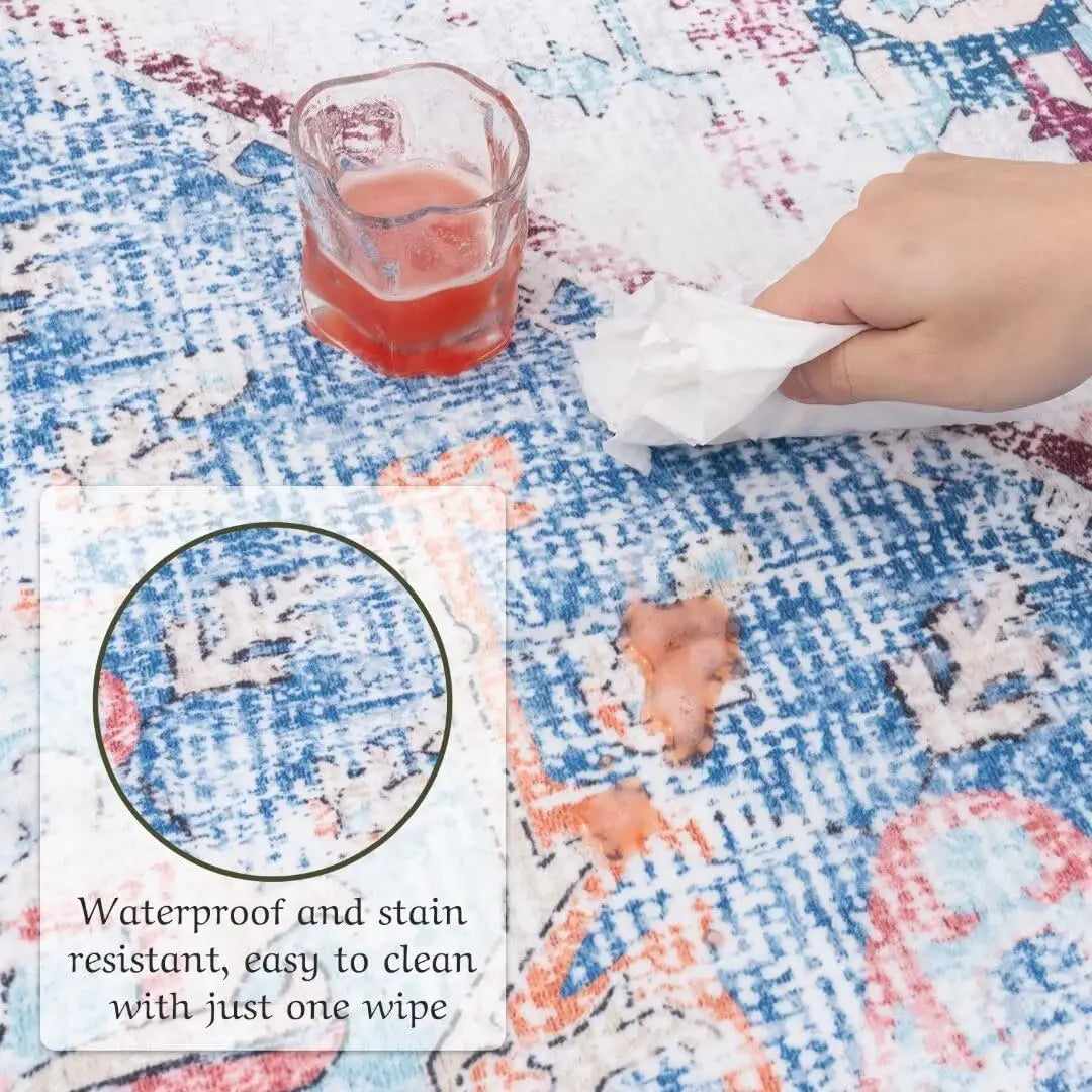 Vintage Floral Chenille Area Rug Stain-Resistant Non-Slip