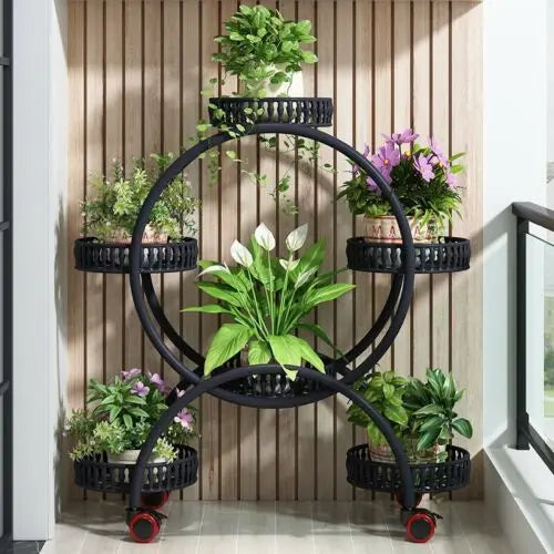 Six-Tier Plant Stand With Six Pots And Wheels