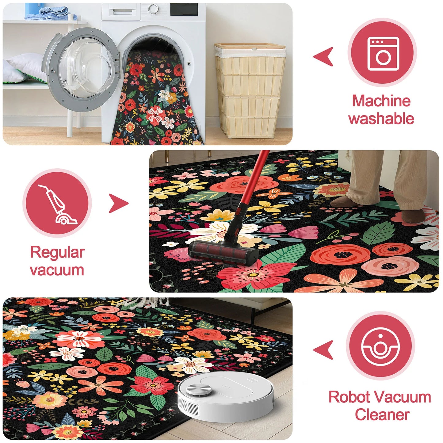 Shunmaii Boho Washable Non Slip Area Rug For Living Room