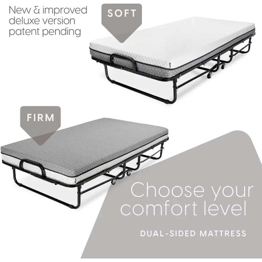XMSJ Deluxe Diplomat Folding Bed With Memory Foam Mattress