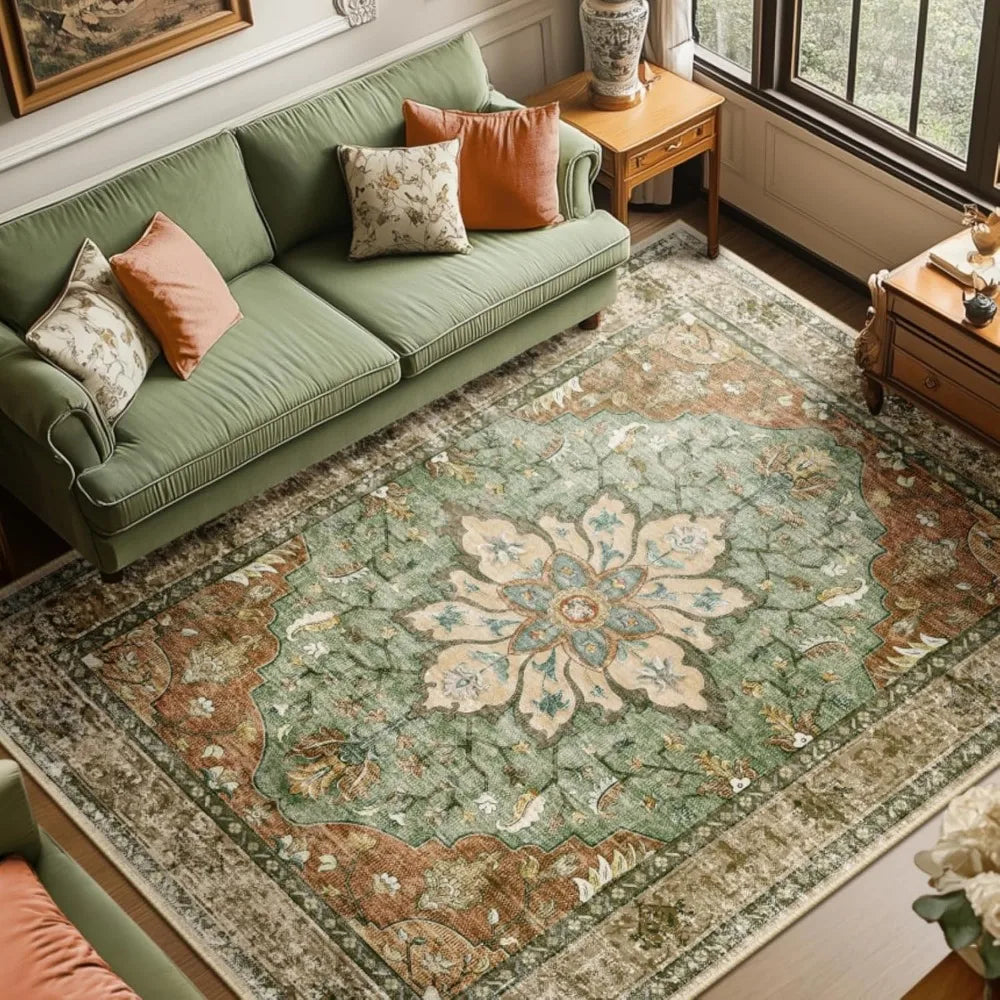 Floral Vintage Distressed Medallion Area Rug For Living Room