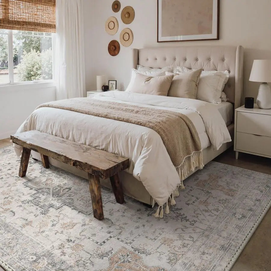 Non-Slip Vintage Chenille Area Rug Low Pile Machine Washable