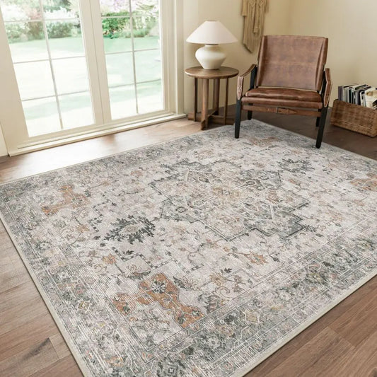 Non-Slip Vintage Chenille Area Rug Low Pile Machine Washable
