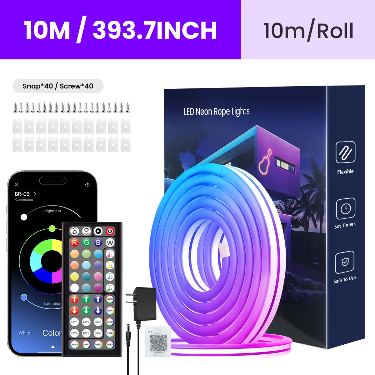 Aiopp Neon LED Rope Lights RGB Strip With Remote Control