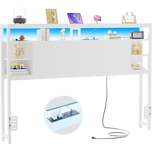 Queen Bed Storage Board With USB Power Outlets And LED