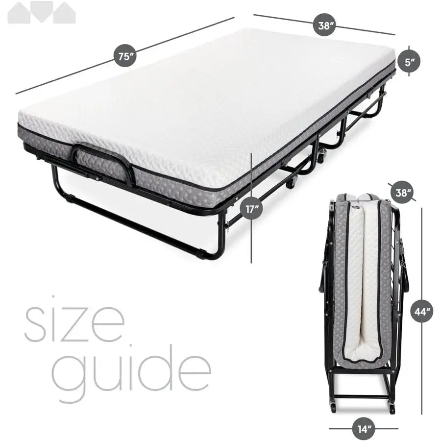 XMSJ Deluxe Diplomat Folding Bed With Memory Foam Mattress