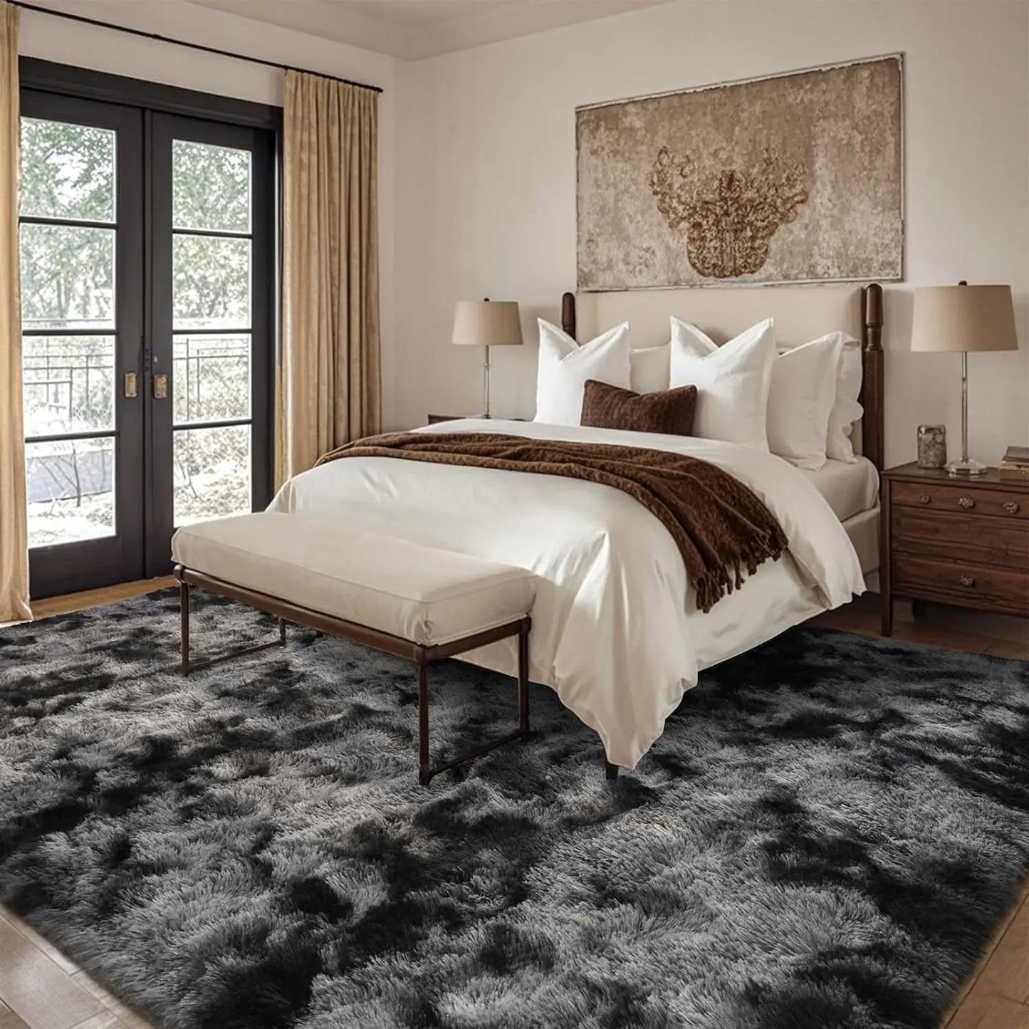 MZXM Tie Dyed Ultra Soft Shag Rug Fluffy Indoor Rug