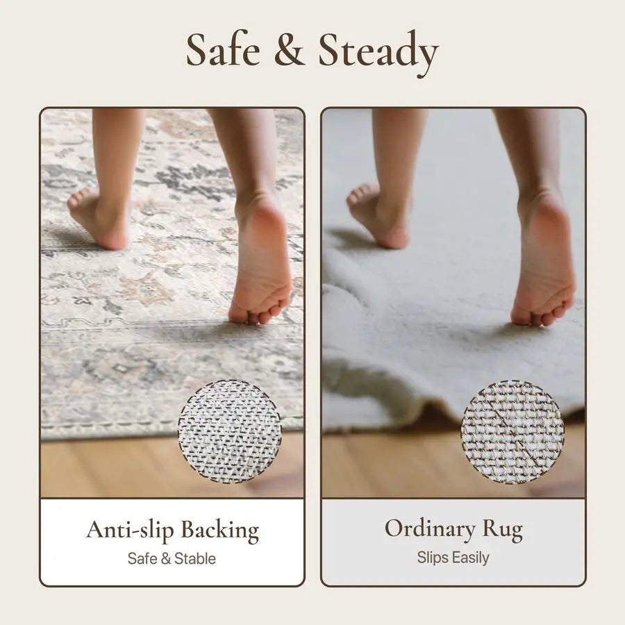 Non-Slip Vintage Chenille Area Rug Low Pile Machine Washable