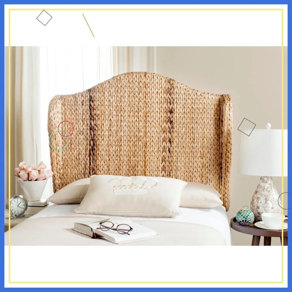 Winged Headboard Banana Leaf Wood for Bedroom Decor