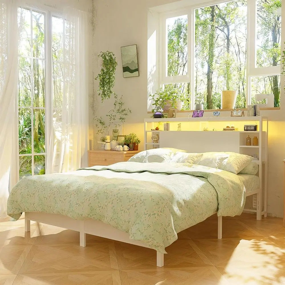 Queen Bed Storage Board With USB Power Outlets And LED