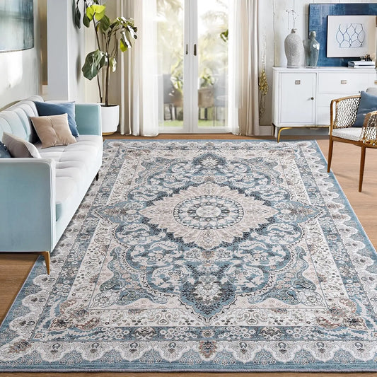 Washable Vintage Rug With Non Slip Backing For Living Room