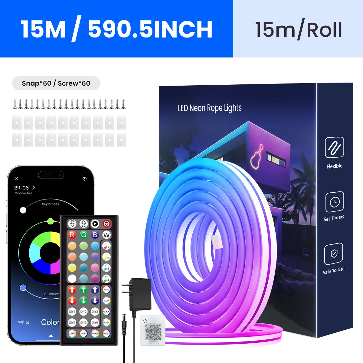 Aiopp Neon LED Rope Lights RGB Strip With Remote Control