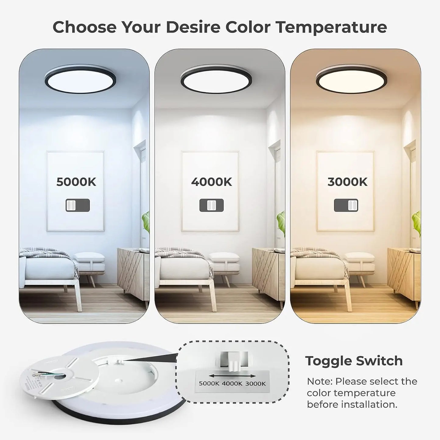 LED Ceiling Light 2 Pack With Night Light Dimmable 3000K 4000K 5000K