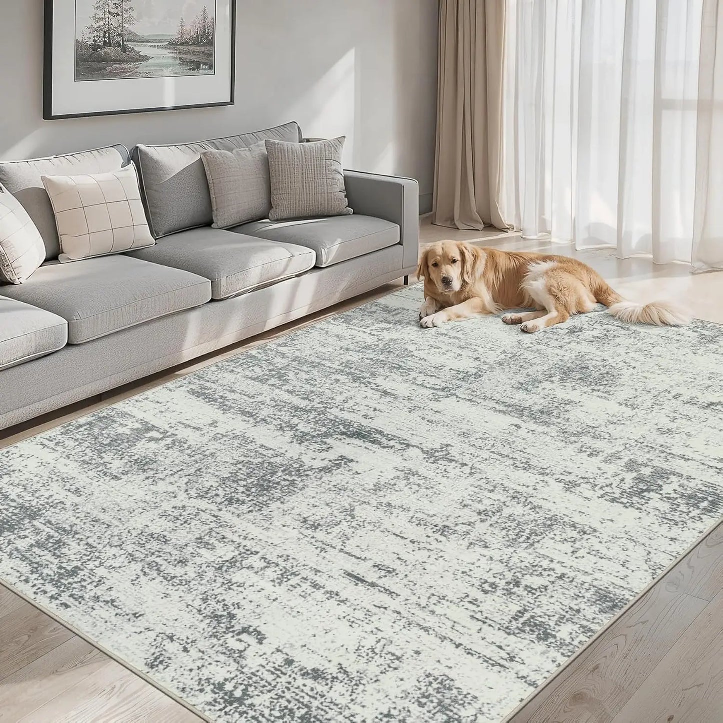 Washable Striped Abstract Area Rug Non Slip Indoor Carpet For Living Room