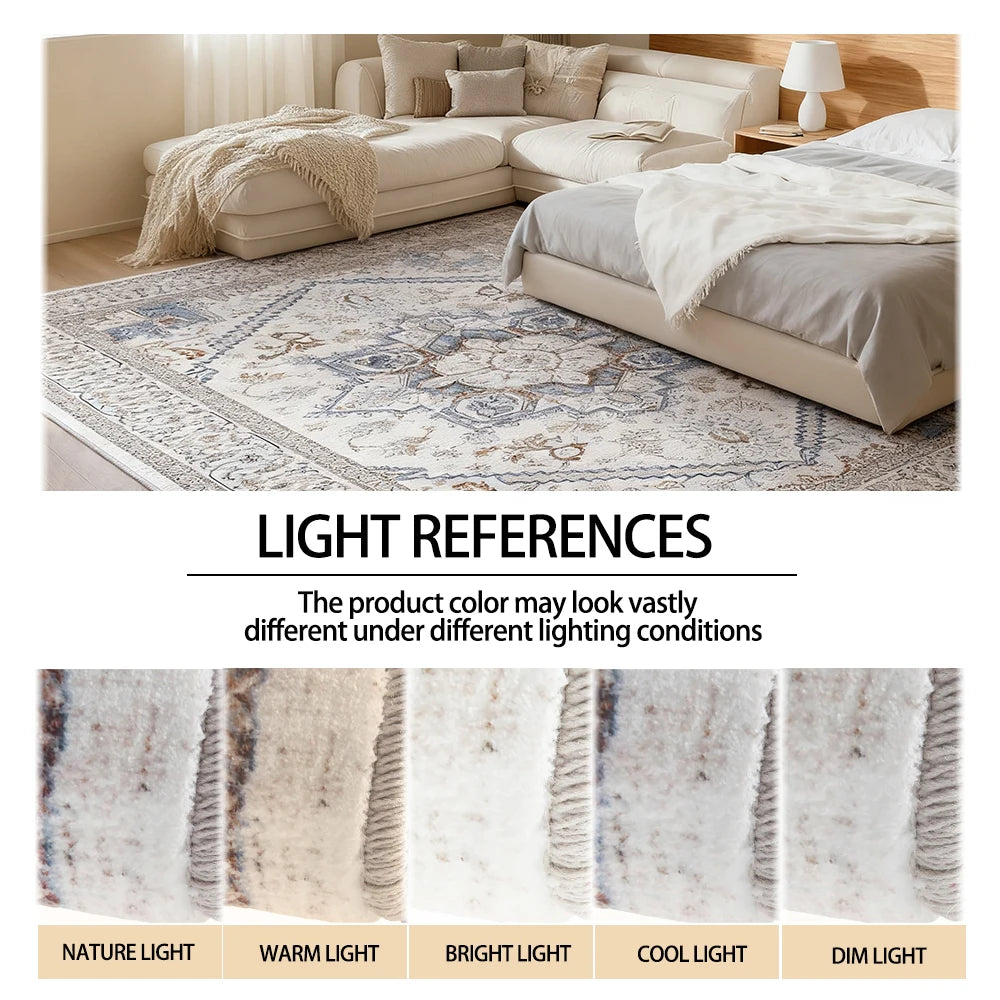 Soft Boho Vintage Area Rug Machine Washable Polyester Living Room