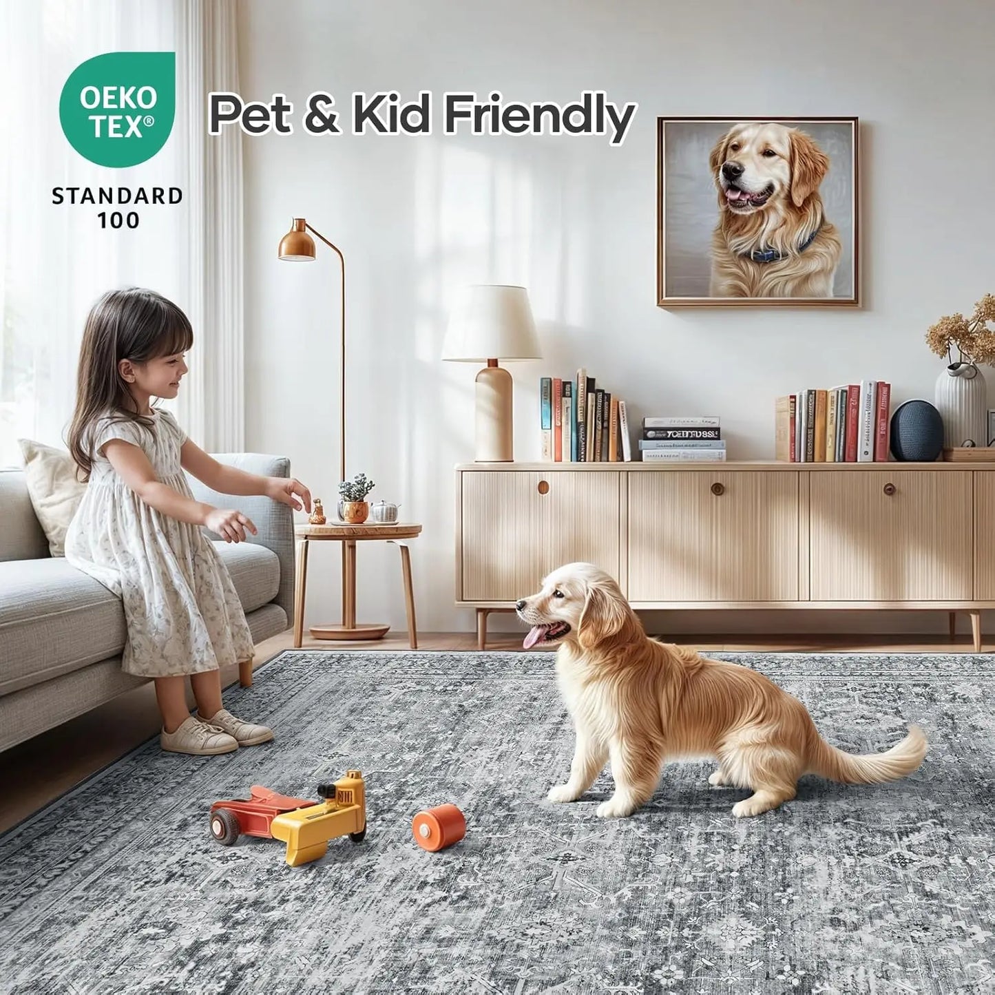 Washable Area Rug With Non Slip Backing For Living Room