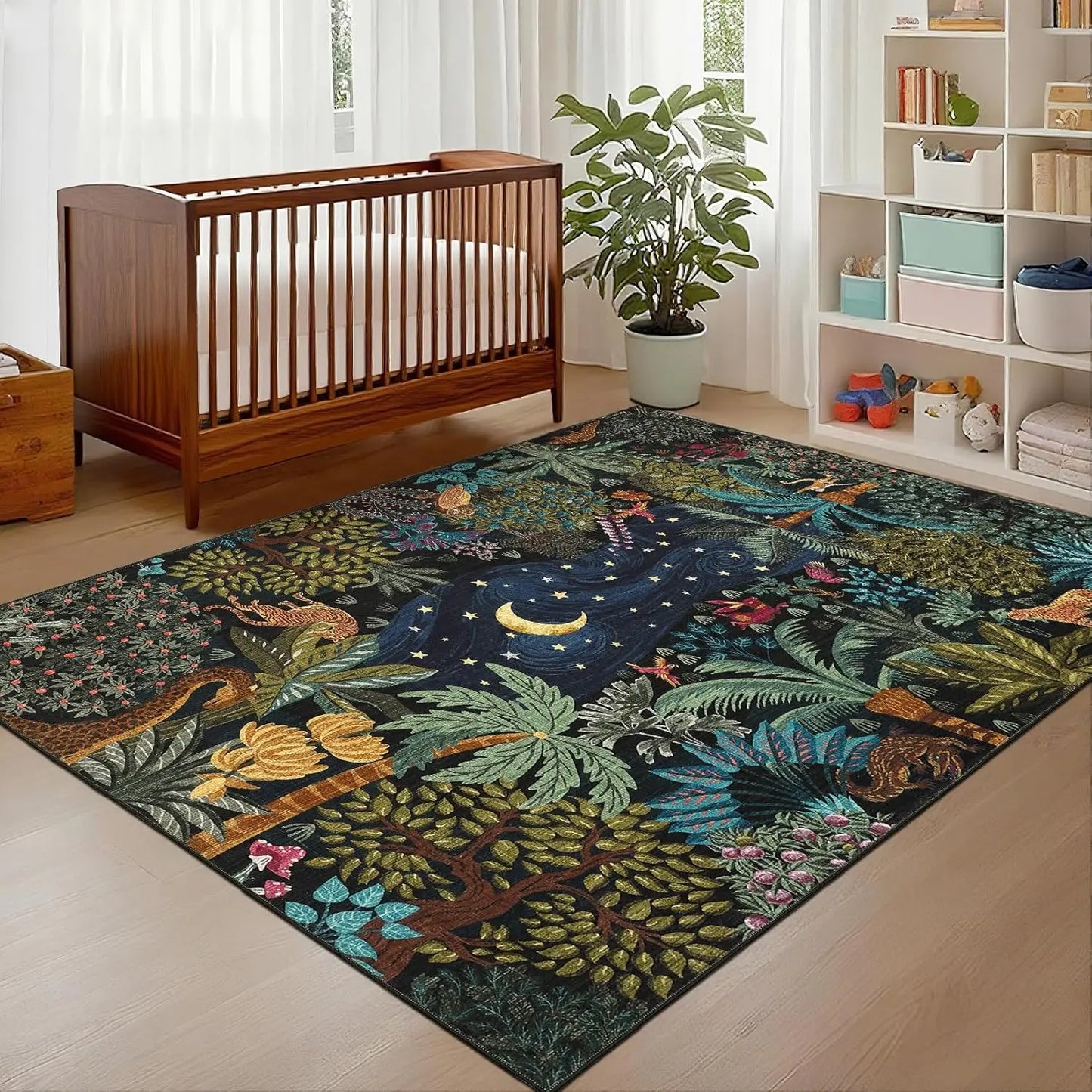 Jungle Themed Washable Non Slip Area Rug For Living Room