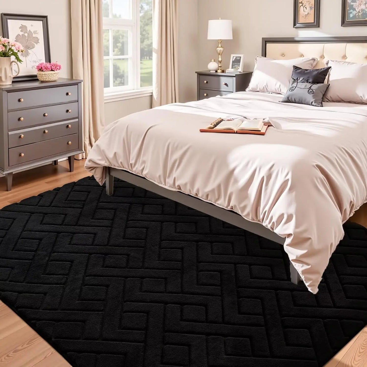 Modern Geometric Shag Area Rug Non Slip Polyester Living Room