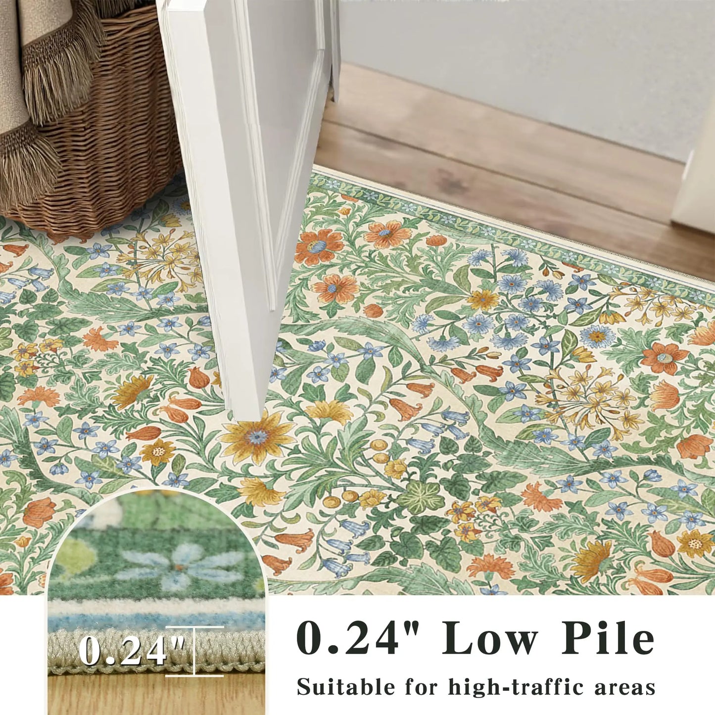MZXM Round Floral Boho Rug Non Slip Circular Washable
